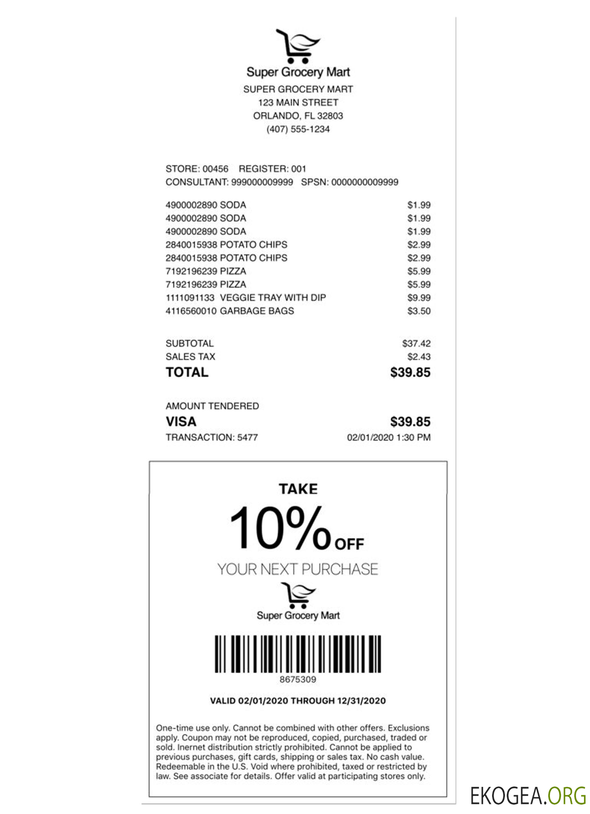 Reçu de paiement SUPER GROCERY MART